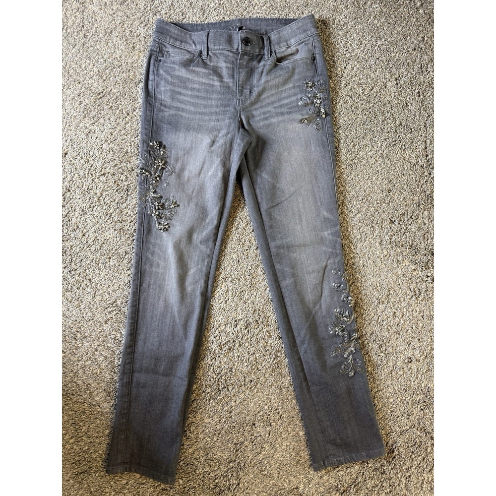 White House Black Market Gray Beaded Embroidered Skinny Jeans Size 4
